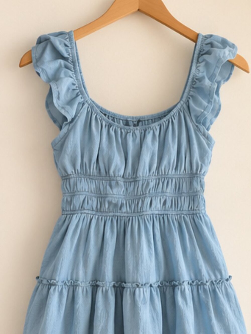 Trixxi Blue Tiered Ruffle Mini Dress Smocked Waist Boho Coquette XL